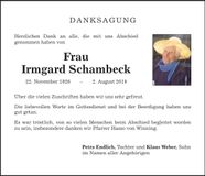 Traueranzeige Irmgard Schambeck