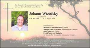 Traueranzeige Johann Wizofsky