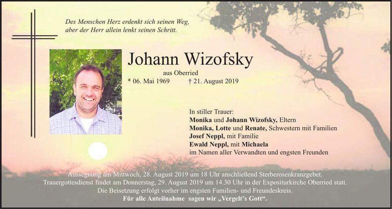 Traueranzeige Johann Wizofsky