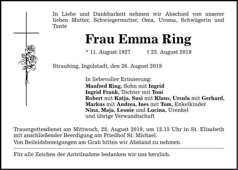 Traueranzeige Emma Ring