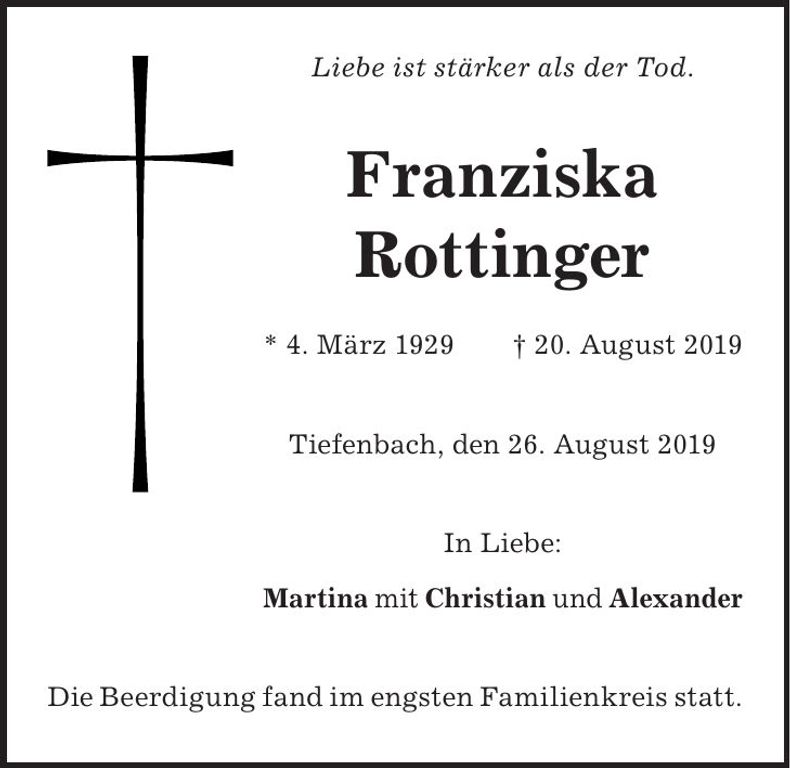 Traueranzeige Franziska Rottinger