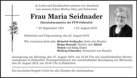Traueranzeige Maria Seidnader