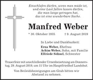 Traueranzeige Manfred Weber