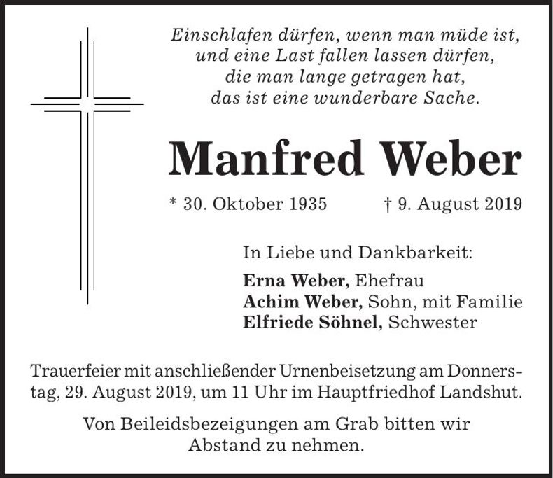Traueranzeige Manfred Weber