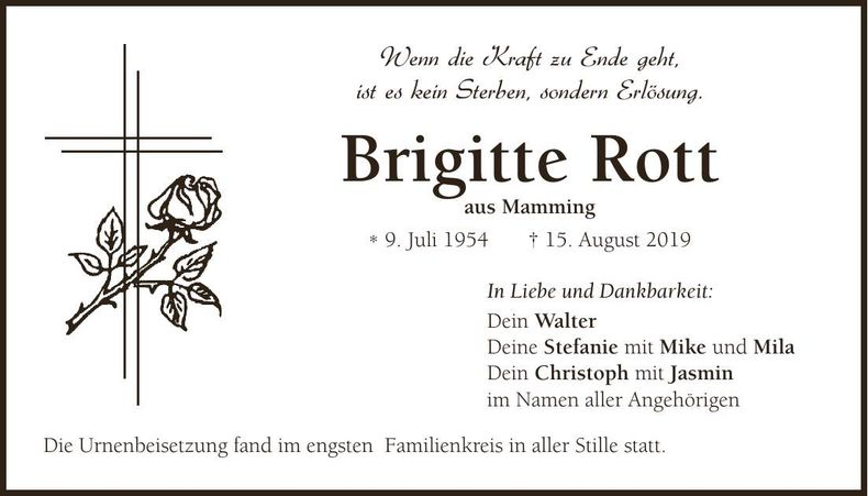 Traueranzeige Brigitte Rott