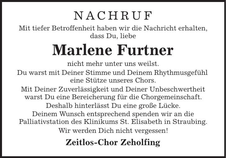 Traueranzeige Marlene Furtner