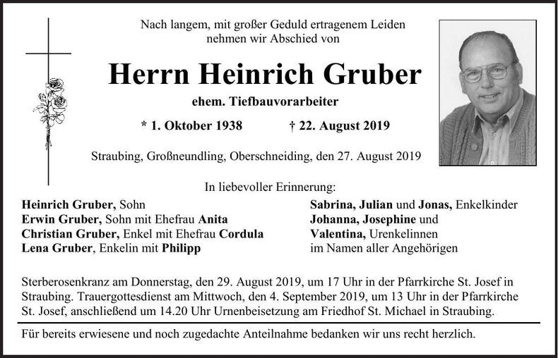 Traueranzeige Heinrich Gruber