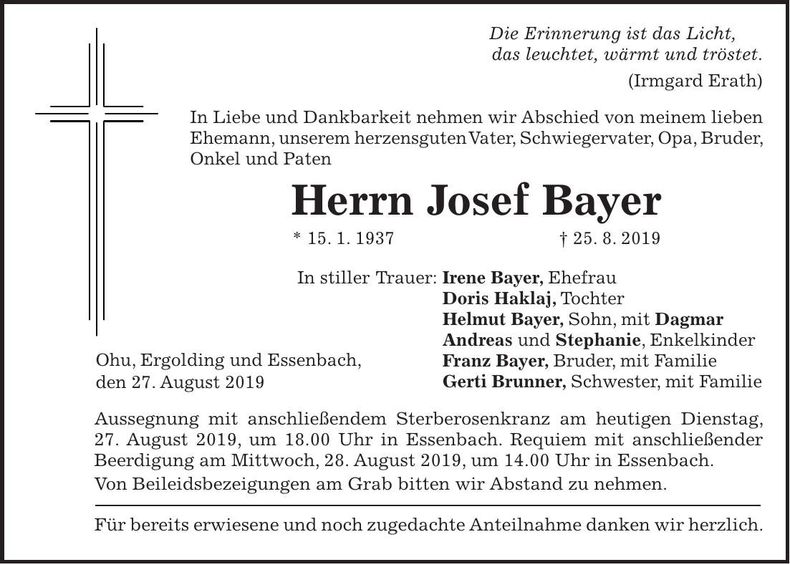 Traueranzeige Josef Bayer