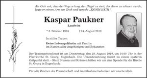 Traueranzeige Kaspar Paukner