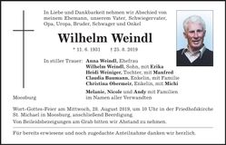 Traueranzeige Wilhelm Weindl