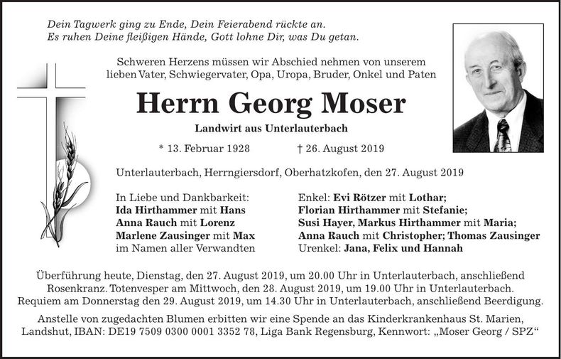 Traueranzeige Georg Moser