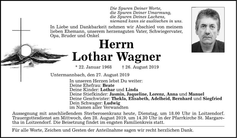 Traueranzeige Lothar Wagner