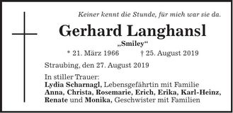 Traueranzeige Gerhard Langhansl