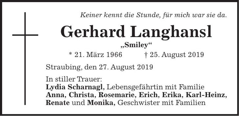 Traueranzeige Gerhard Langhansl