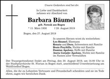 Traueranzeige Barbara Bäumel