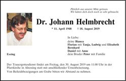 Traueranzeige Johann Dr. Helmbrecht