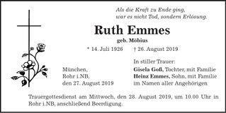 Traueranzeige Ruth Emmes