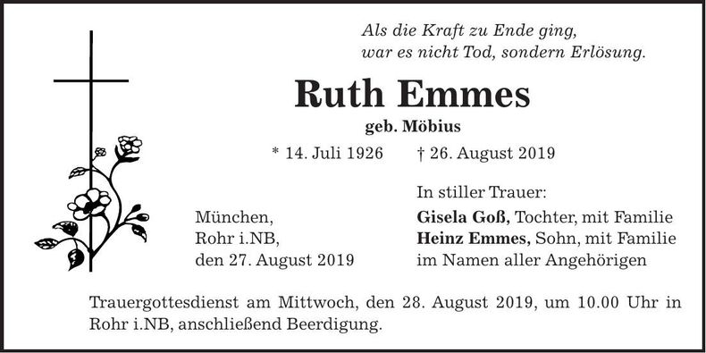 Traueranzeige Ruth Emmes