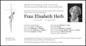 Traueranzeige Elisabeth Herb