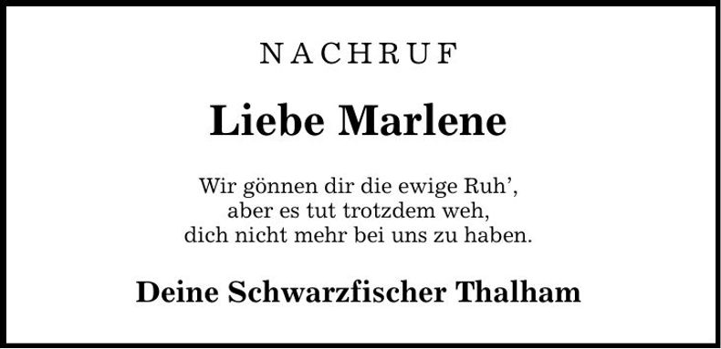 Traueranzeige Marlene Furtner