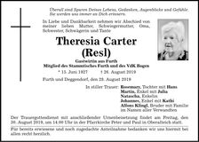 Traueranzeige Theresia Carter