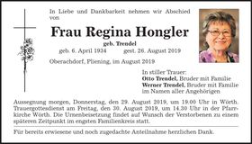 Traueranzeige Regina Hongler