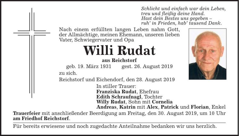 Traueranzeige Willi Rudat