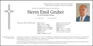 Traueranzeige Emil Gruber