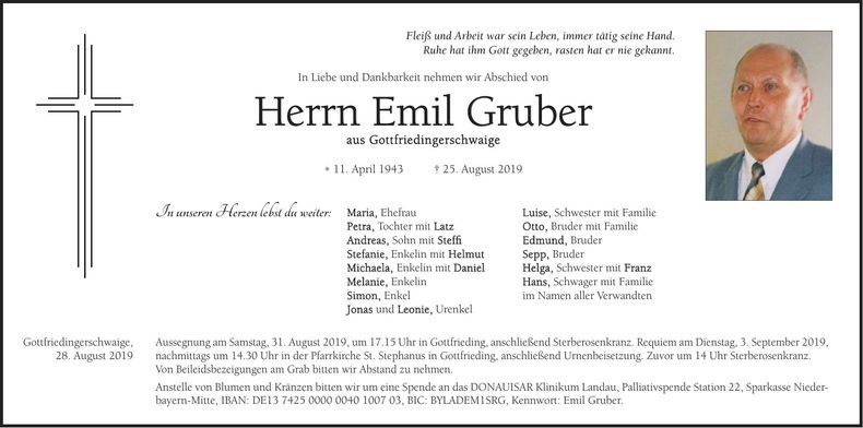 Traueranzeige Emil Gruber