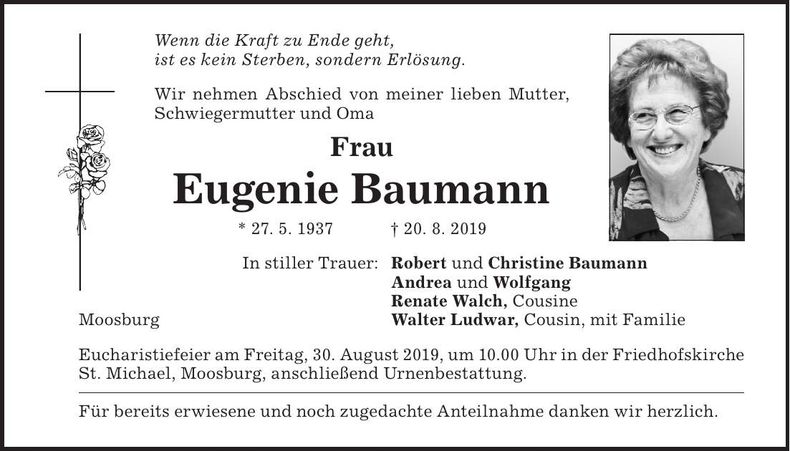 Traueranzeige Eugenie Baumann