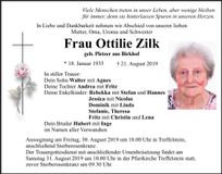 Traueranzeige Ottilie Zilk