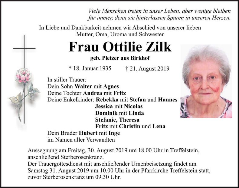Traueranzeige Ottilie Zilk
