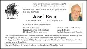 Traueranzeige Josef Breu