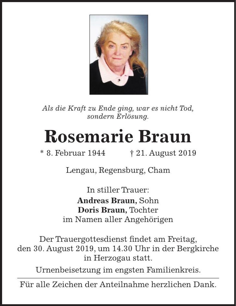 Traueranzeige Rosemarie Braun
