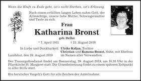 Traueranzeige Katharina Bronst