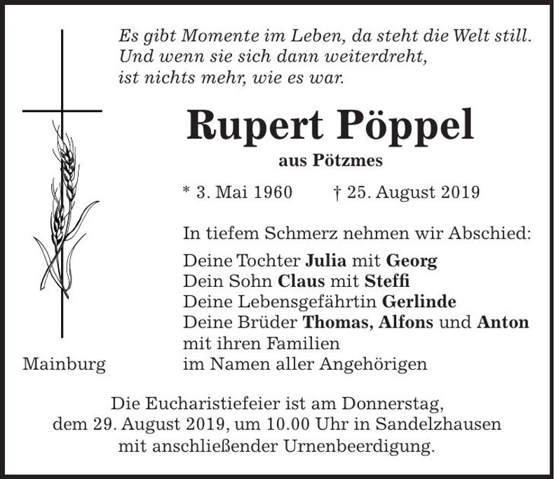 Traueranzeige Rupert Pöppel
