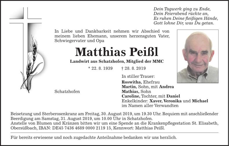 Traueranzeige Matthias Peißl