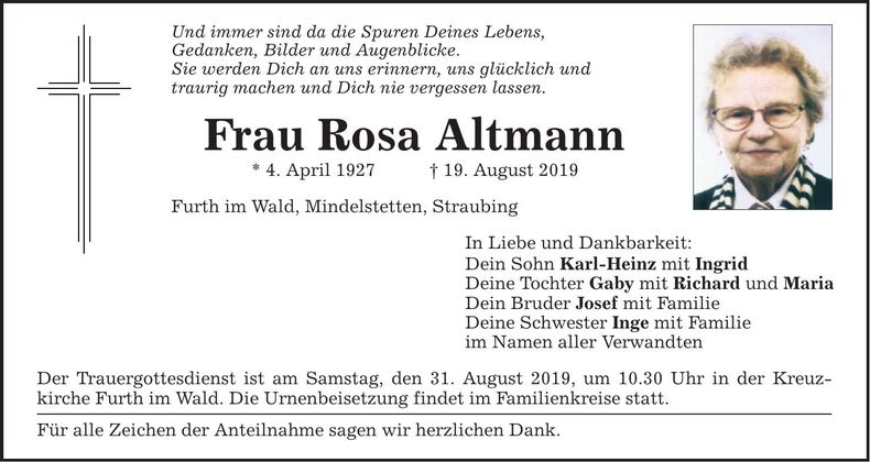 Traueranzeige Rosa Altmann