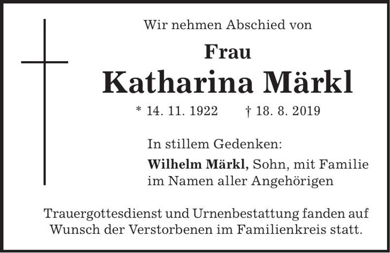 Traueranzeige Katharina Märkl