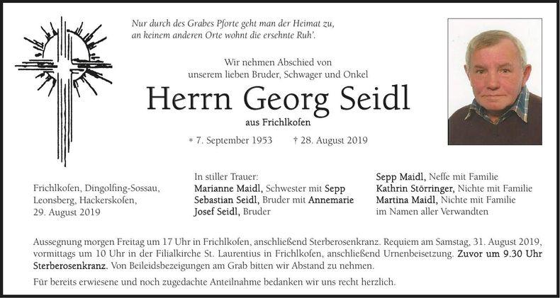 Traueranzeige Georg Seidl