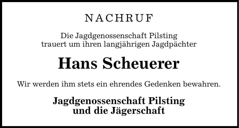 Traueranzeige Johann Scheuerer