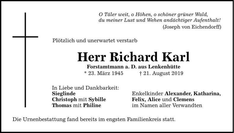 Traueranzeige Richard Karl