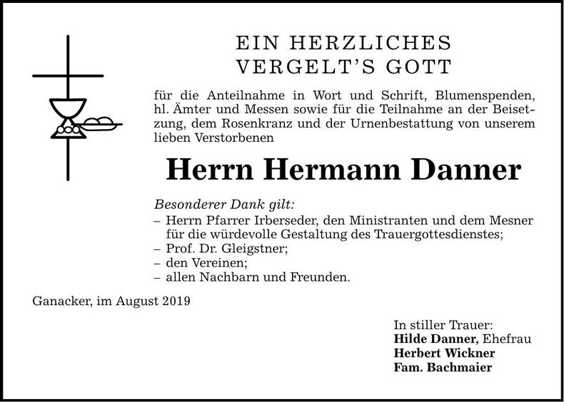Traueranzeige Hermann Danner