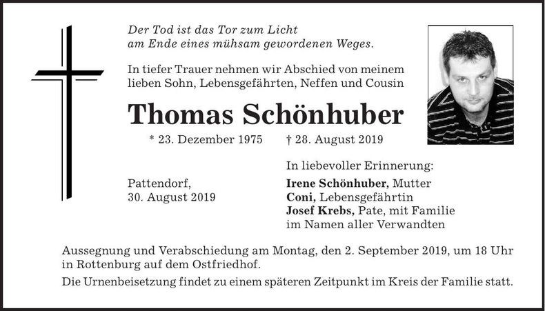 Traueranzeige Thomas Schönhuber