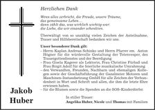 Traueranzeige Jakob Huber