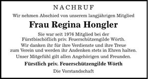 Traueranzeige Regina Hongler