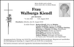 Traueranzeige Walburga Kiendl