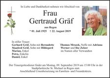 Traueranzeige Gertraud Gräf