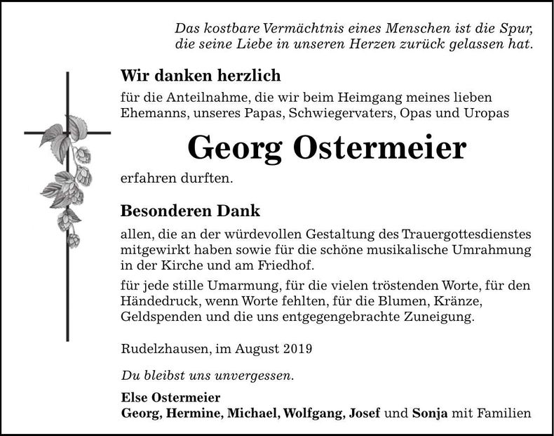 Traueranzeige Georg Ostermeier