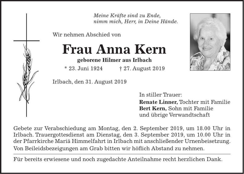 Traueranzeige Ann Kern